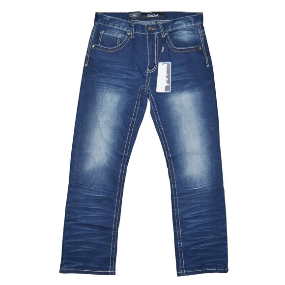 True Luck Men's Bootcut Jeans Size 34x32 Embroidered Stitched Medium Wash BKE - Picture 1 of 8